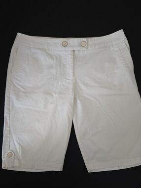 Tribal White Button-Front Bermuda Shorts with Hem Tab